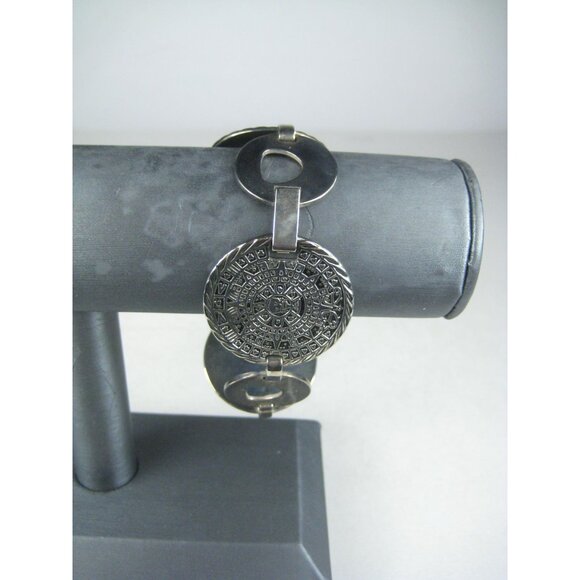 Vintage Sterling Silver Aztec Mayan Calendar Link Bracelet 925 Modern Mexico - Picture 9 of 11